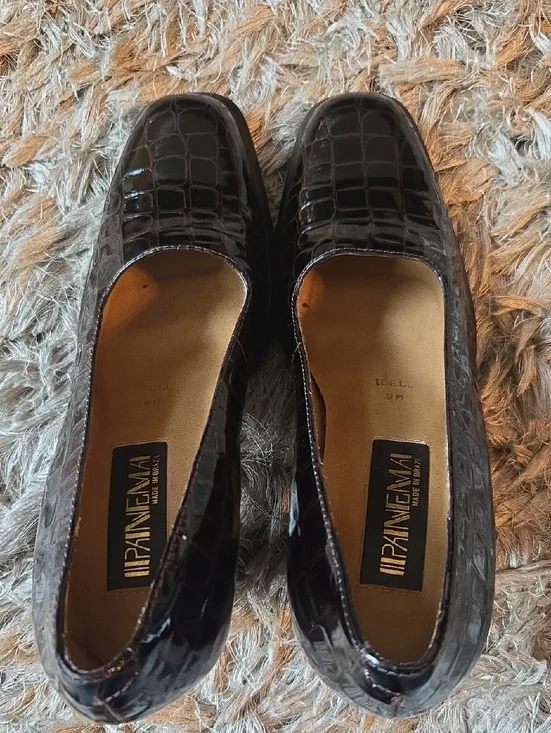 Vintage Ipanema Black Patent Leather Croc-Embossed Block Heel Pumps - Picture 9 of 12